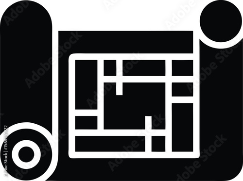 Architectural blueprint rolled up icon