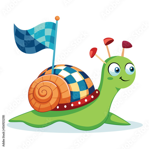 A humorous scene of a snail racing a turtle, both with animated flags, a charming take on unexpected competition.
