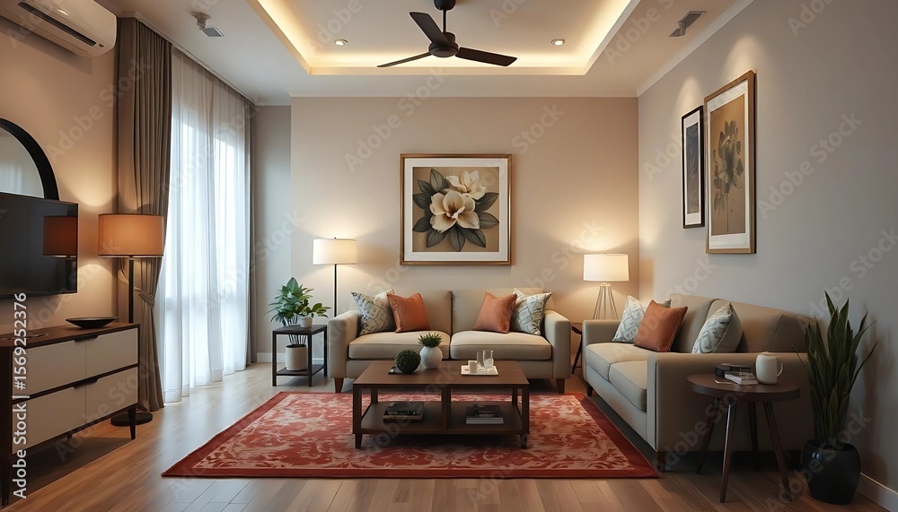 Fototapeta premium Minimalist Modern Living Room with Earthy Calm Colors