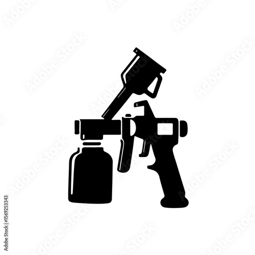 Spray Gun Icon. A clear black and white vector icon of a spray gun. This design is perfect for representing painting, automotive refinishing, industrial coating, DIY projects, and artistic application