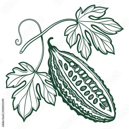 Bitter gourd vegetable vector perfect for healthy food, farm, eco, and organic-themed digital design projects.