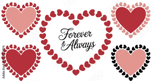 Vector art of hearts with text forever and always