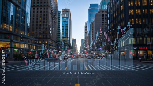 Wallpaper Mural urban city street with financial stock market growth graph and trading data overlay
 Torontodigital.ca