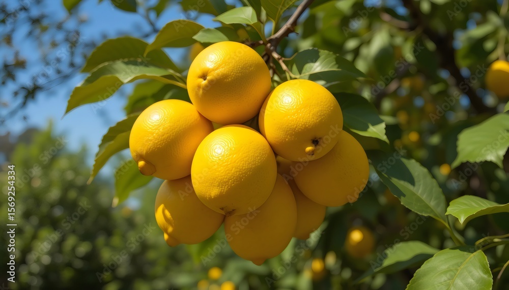 Bunch of Fresh Ripe Lemons Hanging on Lemon Tree Branch in Sunny Garden – Organic Citrus Fruit Growing Naturally Under Bright Summer Sunlight Bunch of Fresh Ripe Lemons Hanging on Lemon Tree Branch in Sunny Garden – Organic Citrus Fruit Growing Naturally Under Bright Summer Sunlight