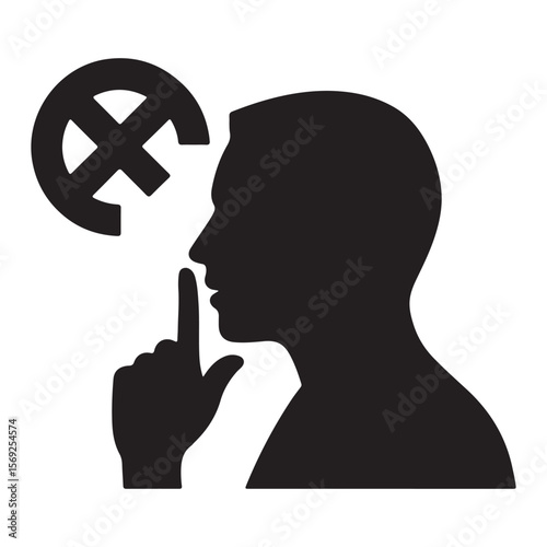 No Talking Silence Icon - Muted Voice Symbol Silhouette
