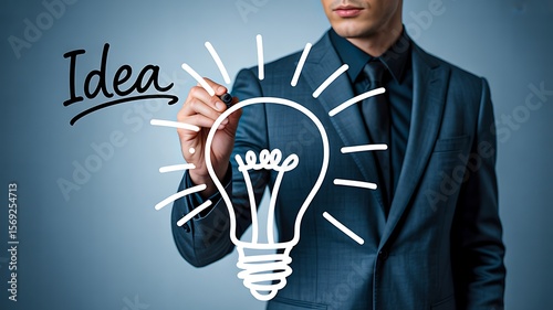 Wallpaper Mural businessman drawing light bulb idea concept on blue background
 Torontodigital.ca