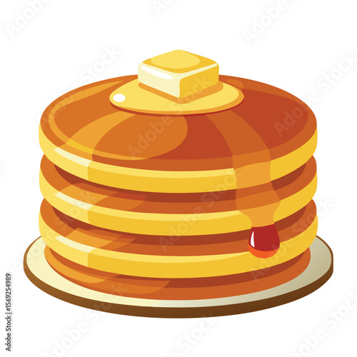 A delicious stack of golden pancakes, generously topped with syrup and a pat of butter, a classic breakfast image.