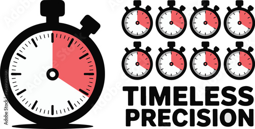 Vector art of stopwatch and timer icons with text timeless precision isolated on white background