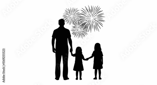 Family Silhouette Watching Fireworks – Celebration Vector Art

