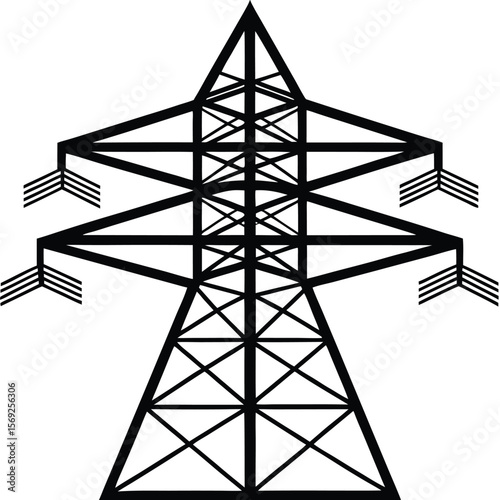 Black and white illustration of a tall electrical transmission tower