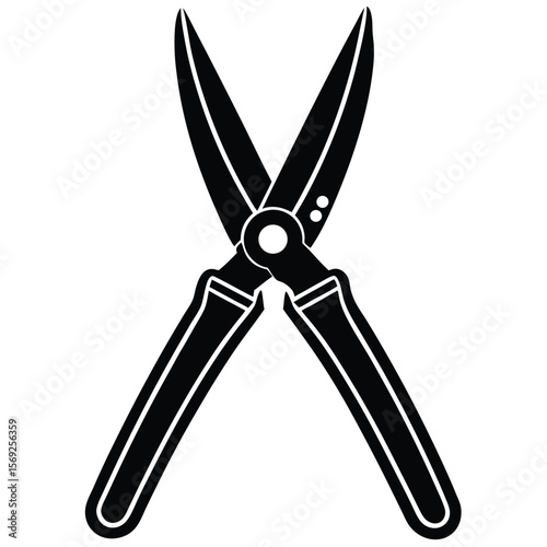 Black silhouette of garden shears crossed on a white background