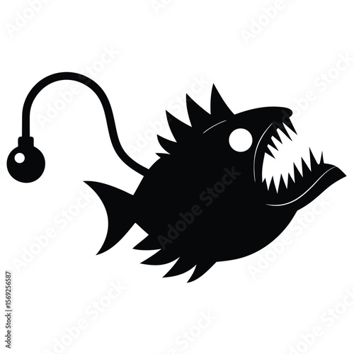 Anglerfish Silhouette with Glowing Lure Design