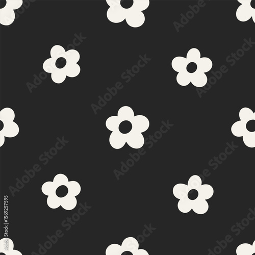 Daisy pattern. Seamless flower print. Abstract floral texture, endless black ...