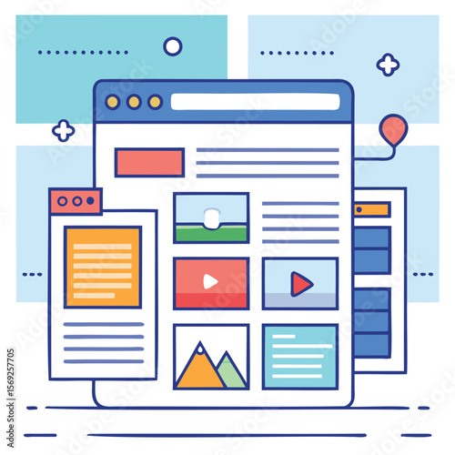 Wireframe concept for a modern blog layout with content blocks and media placeholders