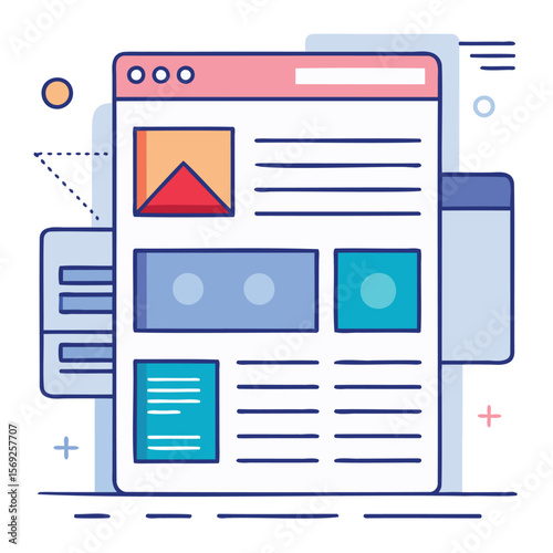 Wireframe concept for a blog layout featuring content sections and interactive elements
