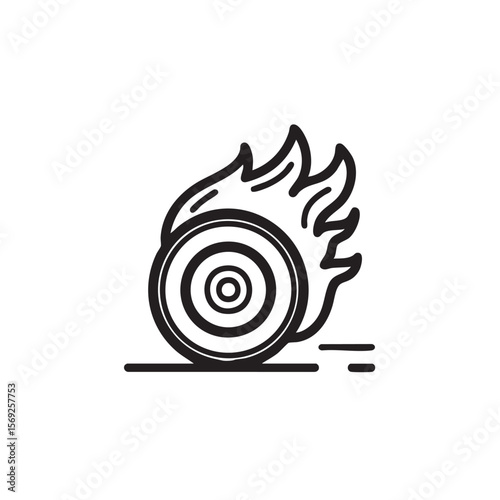 A fiery wheel speeding along, with flames behind it.