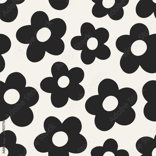 Daisy pattern. Seamless floral print with cute doodle flowers. Endless textur...