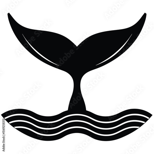 Majestic Whale Tail Silhouette Emerging Above the Water Surface Vector Design