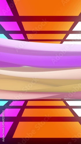 Animation of colourful shapes moving over digital tunnel