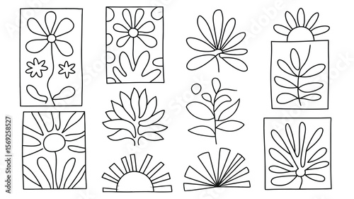 Botanical Doodle Art Vector Set – Autumn-Inspired Flowers and Leaves Design for T-Shirt, Wall Art, Print, Clipart, Wallpaper, and Cozy Home Decoration Projects

