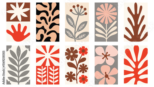 Hand-Drawn Botanical Doodle Art Set – Autumn Flowers and Leaves Vector Illustration for Print, T-Shirt, Wallpaper, Wall Art, Clipart, and Home Decor Applications

