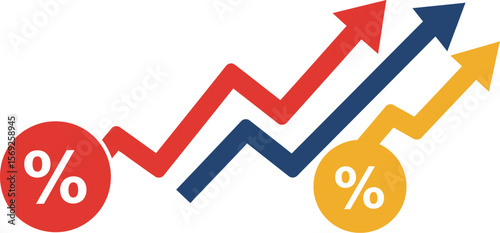 Flat Vector Upward Arrow with Percentage Sign in USA and China Flag Colors, Business and Economic Graphic for Trade Analysis