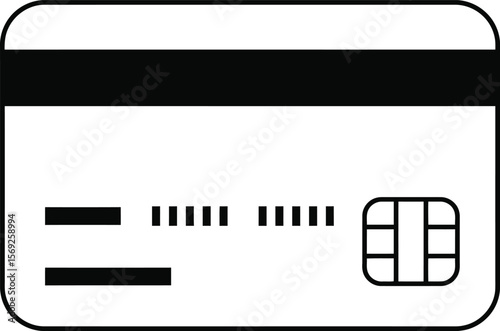 Minimalist Credit Card Icon with Chip, Flat Vector Illustration for Banking and Finance Use