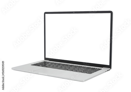 Isolated Modern Laptop with Blank White Screen for Customization