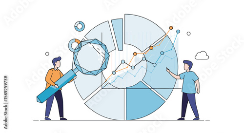 Analyzing financial charts with magnifying glass and data visualization tools