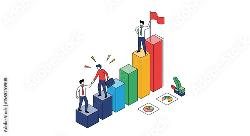 Teamwork and collaboration drive business growth towards success and achievement