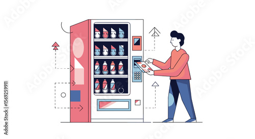 Customer selects refreshing beverage from modern automated vending machine convenience retail experience