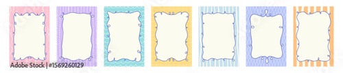 Set of various colorful backgrounds with curly whimsical frames. Hand drawn flat vector style. Italian summer vibe. Perfect for card, poster, social media, banner, invitation.