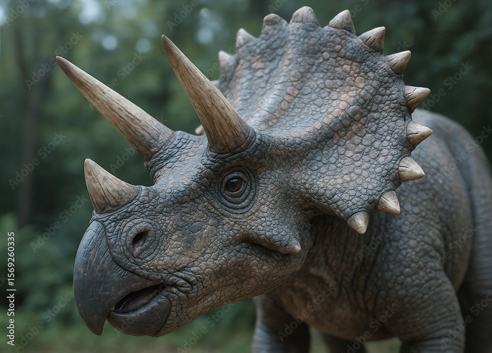 Fototapeta premium Triceratops in a prehistoric forest – ultra-realistic