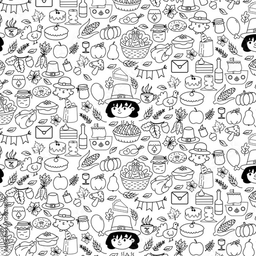 Set of vector thanks giving doodle seamless pattern