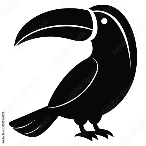 Tropical Toucan Silhouette Vector Design with Exaggerated Beak for Creative Projects