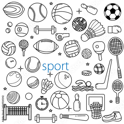 Sport ball and decoration doodle icon set
