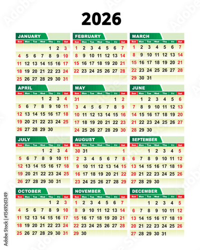 Year 2026 Calendar: A colorful annual calendar, meticulously designed for 2026, presenting each month in a clear and organized grid, with a touch of thematic design.
