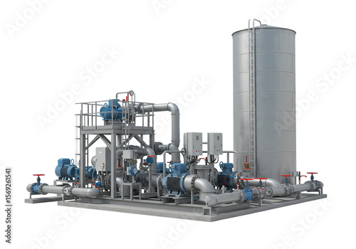 Industrial Water Treatment System A Detailed View of a Modern Purification Unit isolated on transparent baackground