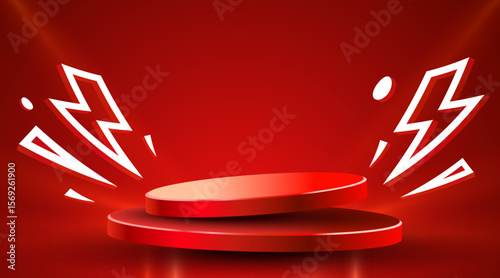 Flash Sale or mega sale banner. Colorful discount sale podium banner, neon pedestal. Vector illustration