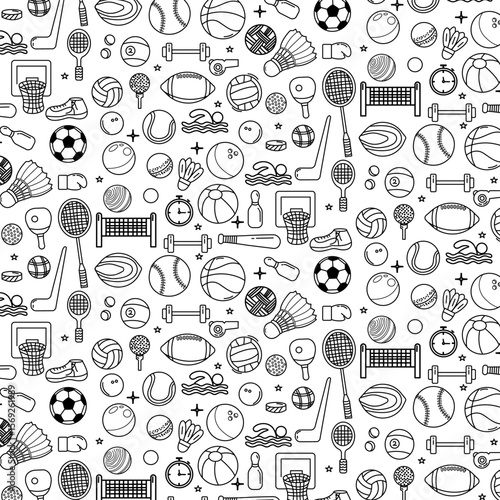 Sport ball and decoration icon doodle seamless pattern