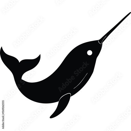 Elegant Narwhal Silhouette with Tusk Vector Illustration