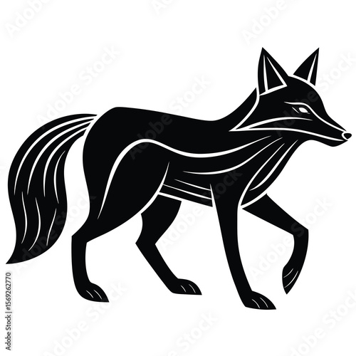 Stylized black fox silhouette with white accents on a white background