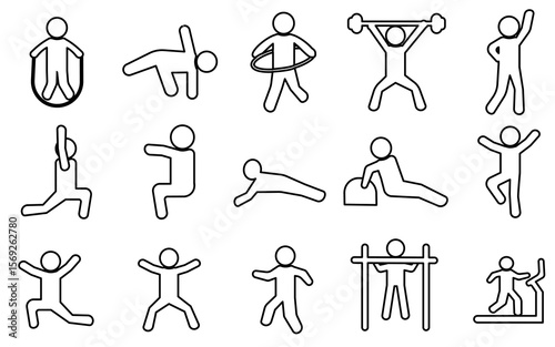 stick figure icon set exercise sport Health club gym and athletic icon set figure professional