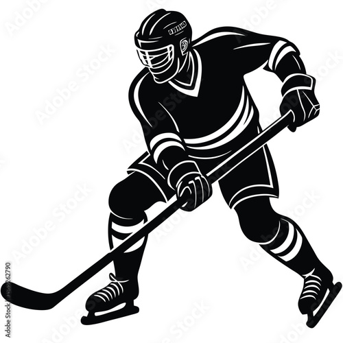 Dynamic silhouette of a hockey player in action on the ice