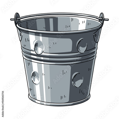 Shiny Silver Metal Bucket Illustration for Cleaning and Garden Projects Artworks