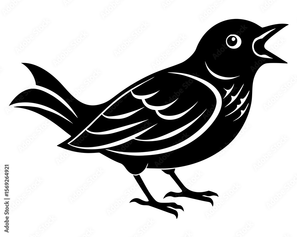 Obraz premium Singing Bird silhouette vector illustration