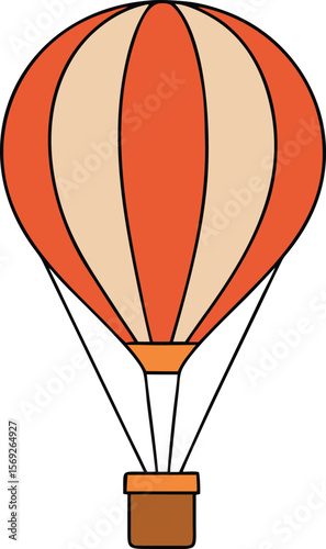 Whimsical pastel hot air balloon with floral pattern floating in a spring sky, cute vector style, white background