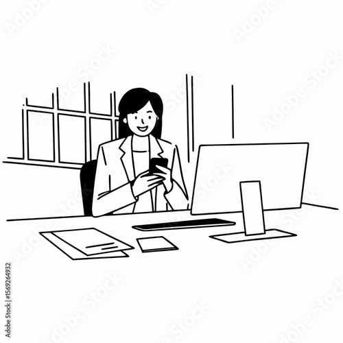 Smiling businesswoman using phone in office