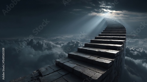 Heavenly Staircase with Clouds, Hope, and Spiritual Ascent.