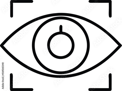 Abstract black outline icon of an eye with concentric circles and target focus